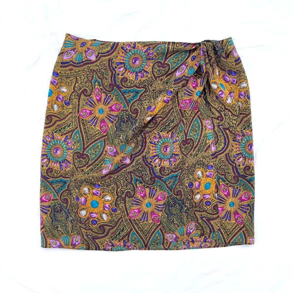 Vintage Ice Nine Ann Capps Paisley Gemstone Pattern Silk Wrap Mini Skirt